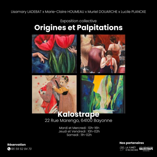 Nouvelle expo en vue, bar restaurant @kalostrape du 5 au 31 mars, vernissage le 5 mars à 18h30 pour rencontrer les 4 artistes,  @marieclairehoumeau @lisamary.ladebat @plancke.lucile @mumu64dessine @laforetdacacias